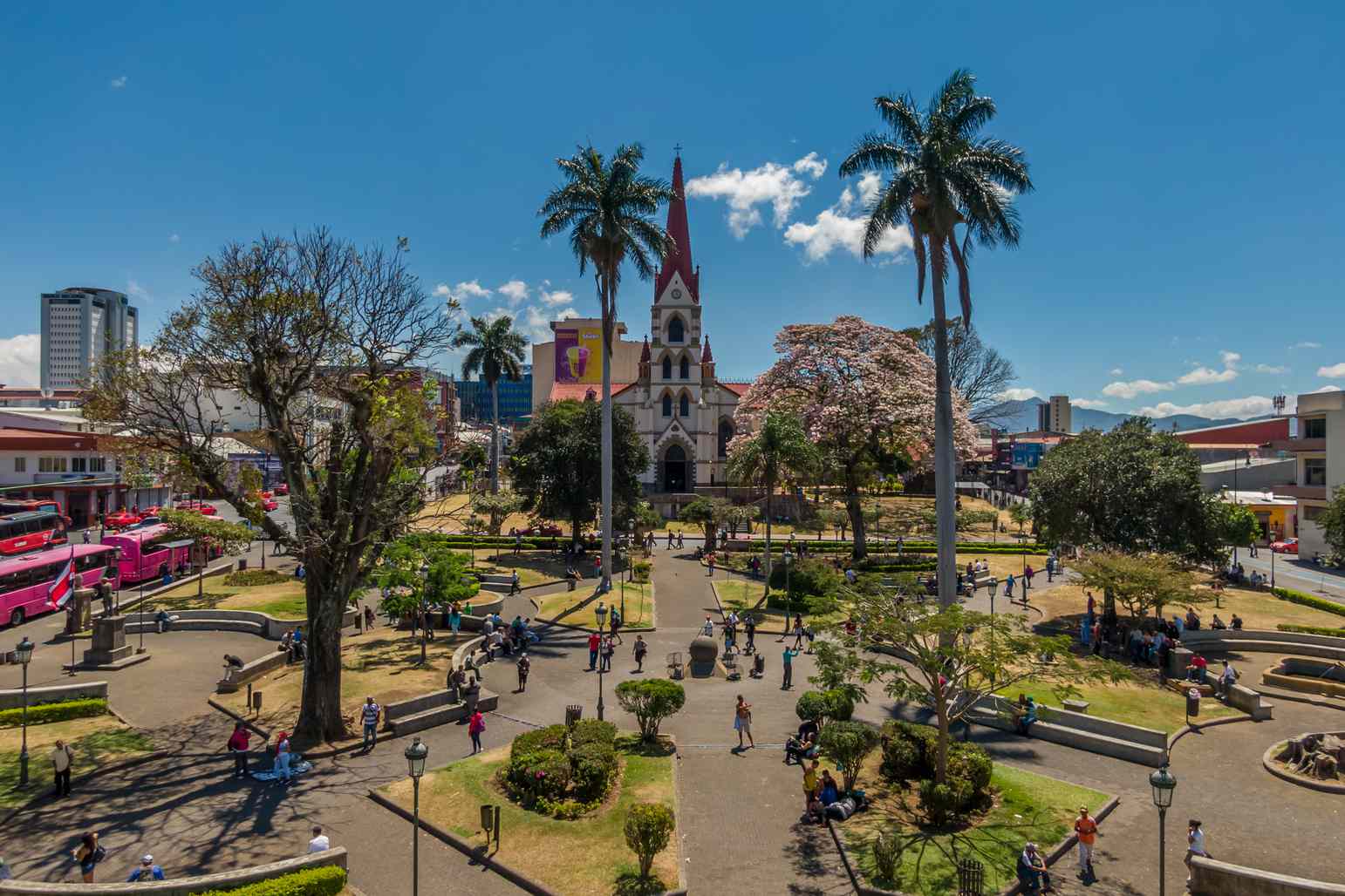 Beautiful aerial view of the main Church in San Jose Costa Rica, La Merced and the Cathedral